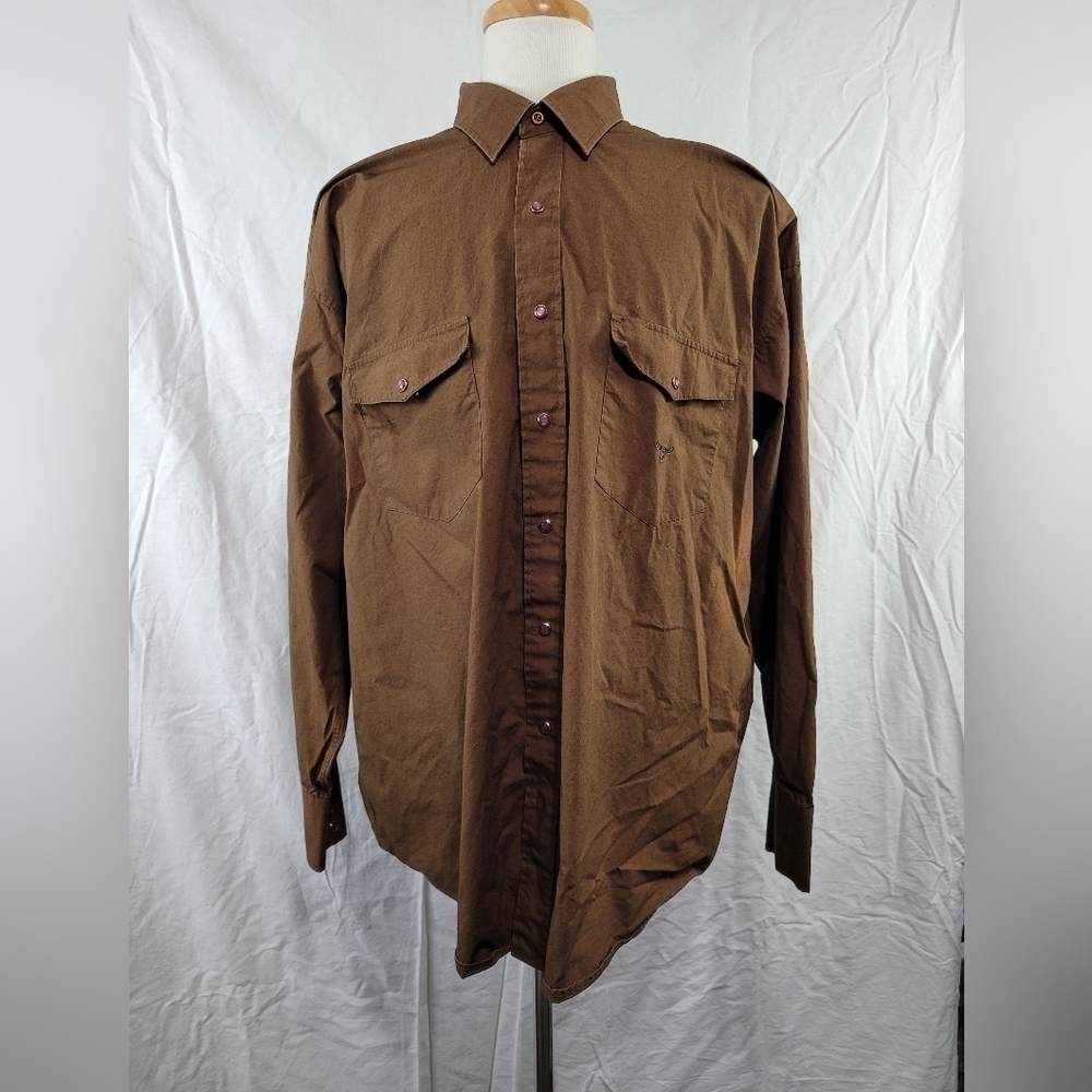 𝅺panhandle Slim 100% Cotton Button Down Long Sleeve Pearl Snap Size XL Brown